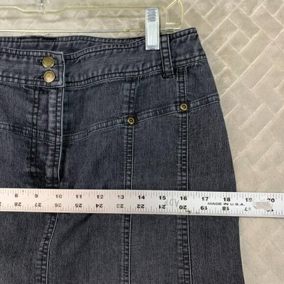 Larry Levine Women 10 Denim Midi Skirt Faded Black Flare Western Coastal Cowgirl - Picture 10 of 16